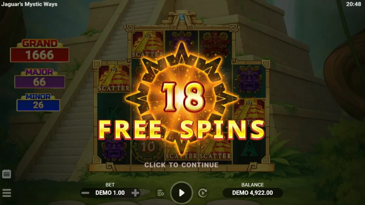 Jaguar’s Mystic Ways slot machine screen showing jungle temple theme
